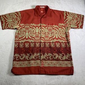 Vintage Marc Ecko Shirt Mens XL Red Green Hawaiian Aloha Button Front Abstract